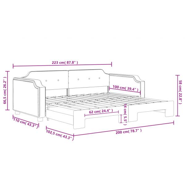 Tagesbett Ausziehbar Taupe 100x200 cm Stoff