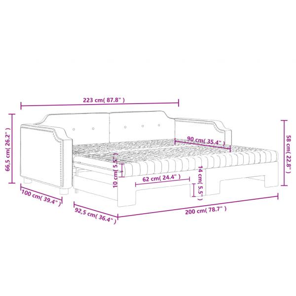 Tagesbett Ausziehbar mit Matratzen Creme 90x200 cm Stoff