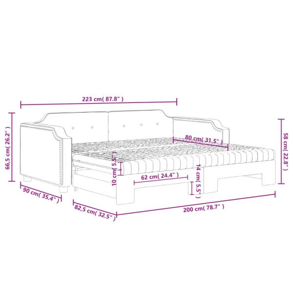 Tagesbett Ausziehbar mit Matratzen Schwarz 80x200 cm Stoff