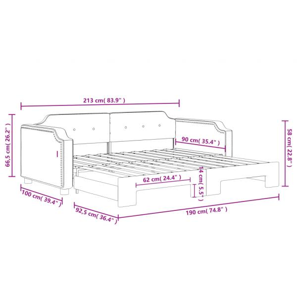 Tagesbett Ausziehbar Dunkelgrau 90x190 cm Stoff