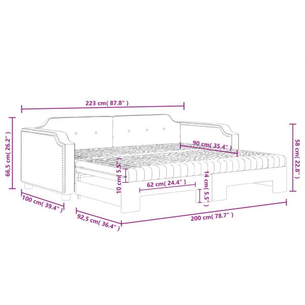 Tagesbett Ausziehbar mit Matratzen Schwarz 90x200 cm Stoff