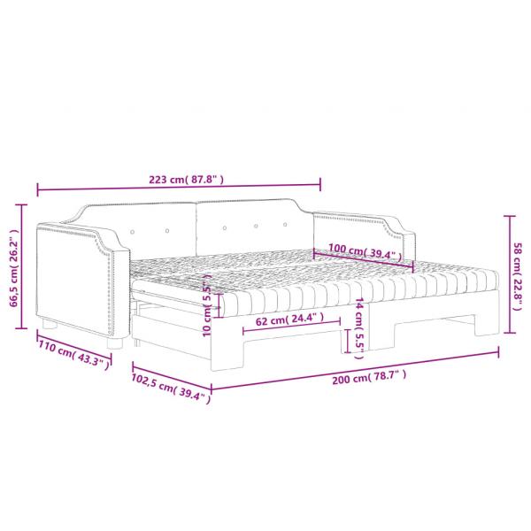 Tagesbett Ausziehbar mit Matratzen Taupe 100x200 cm Stoff