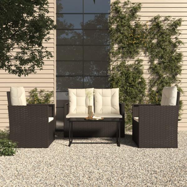 ARDEBO.de - 4-tlg. Garten-Lounge-Set mit Kissen Poly Rattan Schwarz