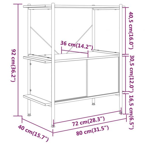 Regal mit 3 Böden und Schrank 80x40x92 cm Stahl Holzwerkstoff