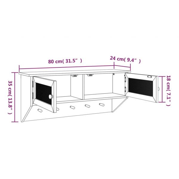 Wandgarderobe Weiß Holzwerkstoff und Rattan Natur