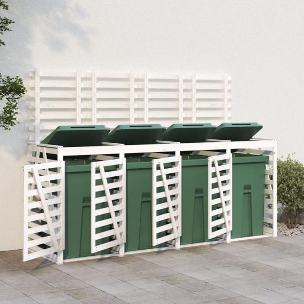 ARDEBO.de - Mülltonnenbox für 4 Tonnen Weiß Massivholz Kiefer