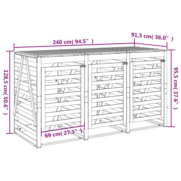 Mülltonnenbox für 3 Tonnen Weiß Massivholz Kiefer