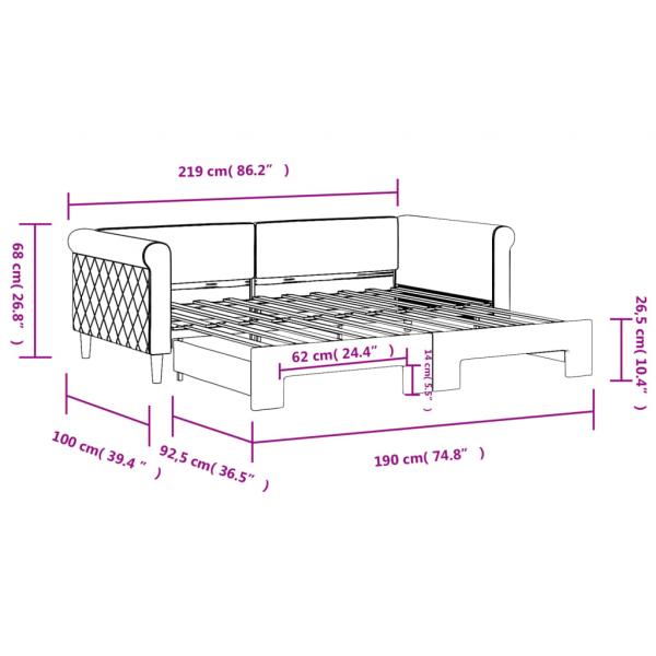 Tagesbett Ausziehbar Hellgrau 90x190 cm Samt