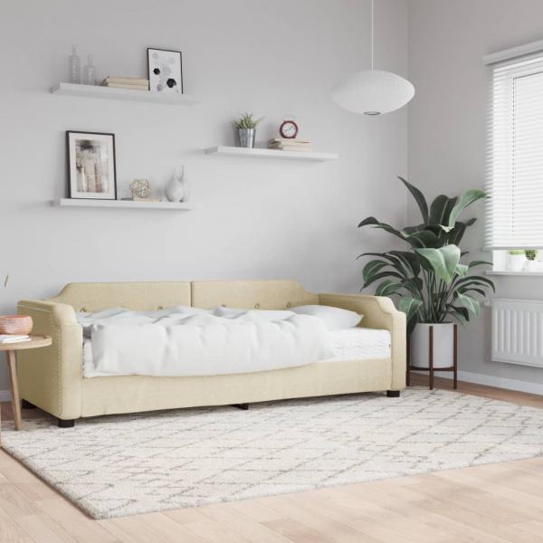 ARDEBO.de - Tagesbett mit Matratze Creme 90x200 cm Stoff