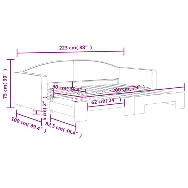 Tagesbett Ausziehbar Schwarz 90x200 cm Stoff