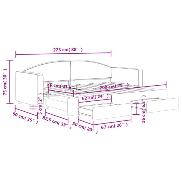 Tagesbett Ausziehbar mit Schubladen Schwarz 80x200 cm Stoff