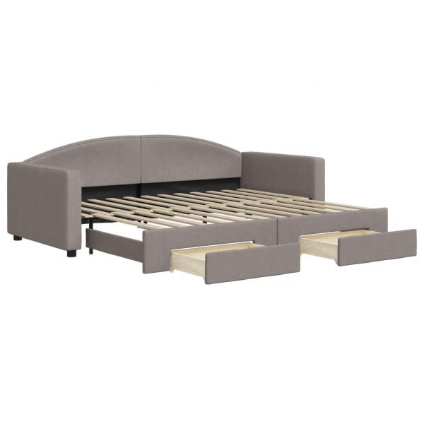 Tagesbett Ausziehbar mit Schubladen Taupe 90x200 cm Stoff