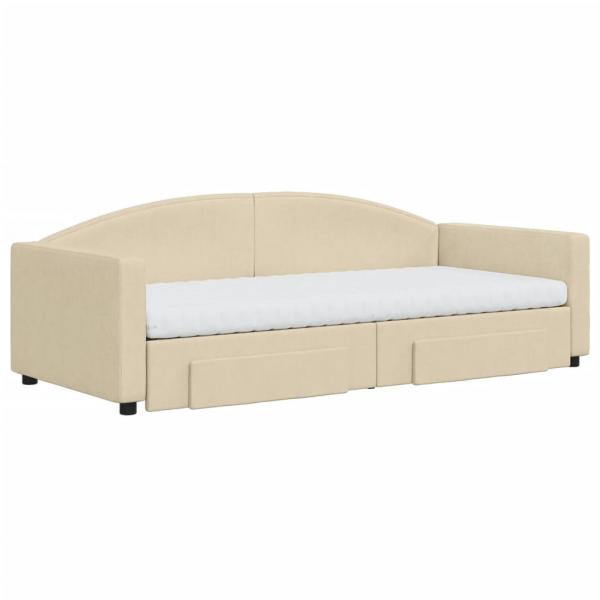 Tagesbett Ausziehbar mit Schubladen Creme 90x200 cm Stoff