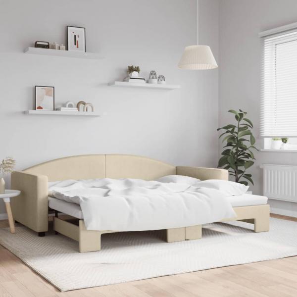 ARDEBO.de - Tagesbett Ausziehbar Creme 90x200 cm Stoff