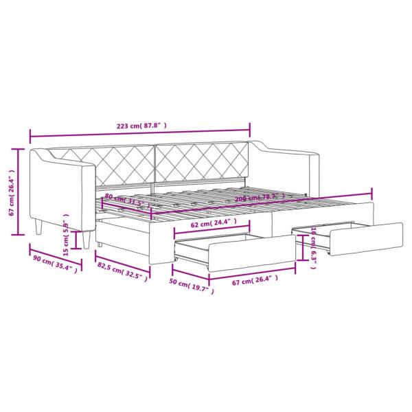 Tagesbett Ausziehbar mit Schubladen Dunkelgrau 80x200 cm Stoff