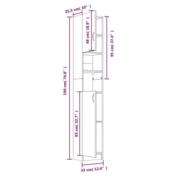 Badezimmerschrank Räuchereiche 32x25,5x190 cm Holzwerkstoff