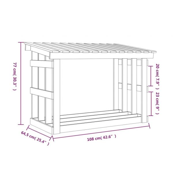 Kaminholzregal Grau 108x64,5x77 cm Massivholz Kiefer