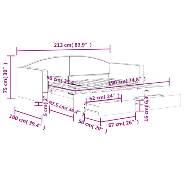 Tagesbett Ausziehbar mit Schubladen Dunkelgrau 90x190 cm Stoff