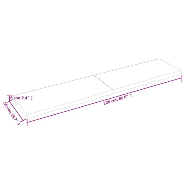 Tischplatte 220x50x(2-6) cm Massivholz Eiche Unbehandelt