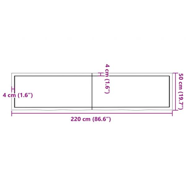 Tischplatte 220x50x(2-6) cm Massivholz Eiche Unbehandelt