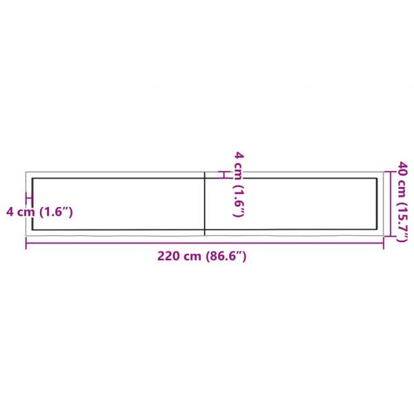 Tischplatte Dunkelbraun 220x40x(2-4)cm Massivholz Eiche