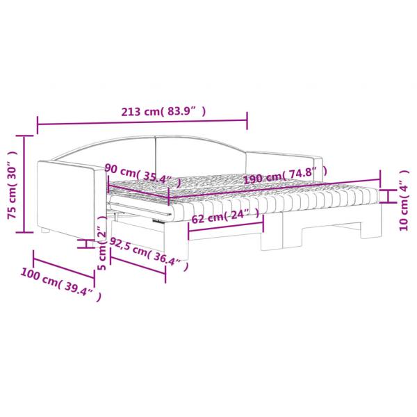 Tagesbett Ausziehbar mit Matratzen Dunkelgrau 90x190 cm Stoff