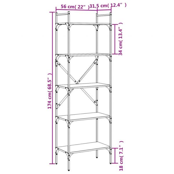 Bücherregal 5 Fächer Grau Sonoma 56x31,5x174 cm Holzwerkstoff