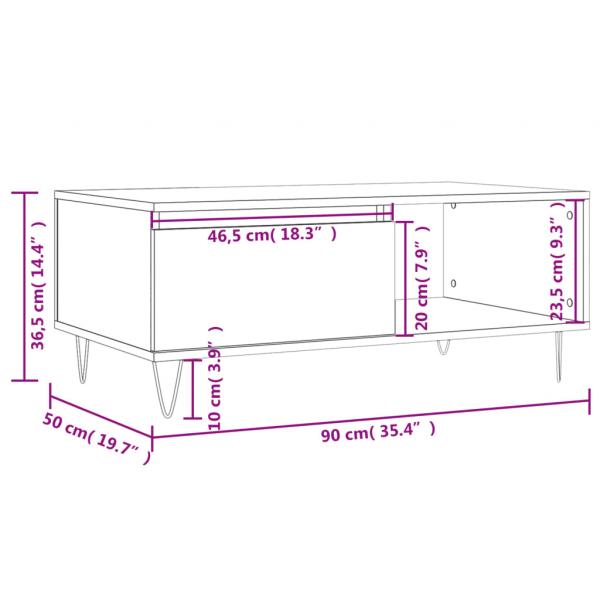 Couchtisch Braun Eichen-Optik 90x50x36,5 cm Holzwerkstoff