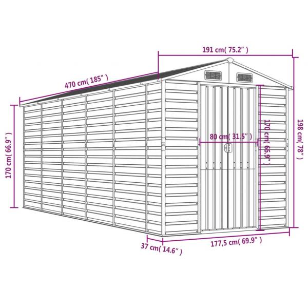 Gerätehaus Hellbraun 191x470x198 cm Verzinkter Stahl
