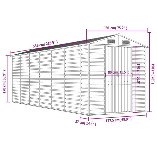 Gerätehaus Hellbraun 191x555x198 cm Verzinkter Stahl