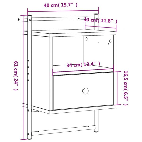 Wand-Nachttisch Sonoma-Eiche 40x30x61 cm Holzwerkstoff