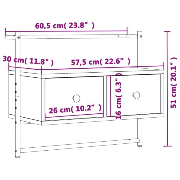 TV-Wandschrank Braun Eiche 60,5x30x51 cm Holzwerkstoff