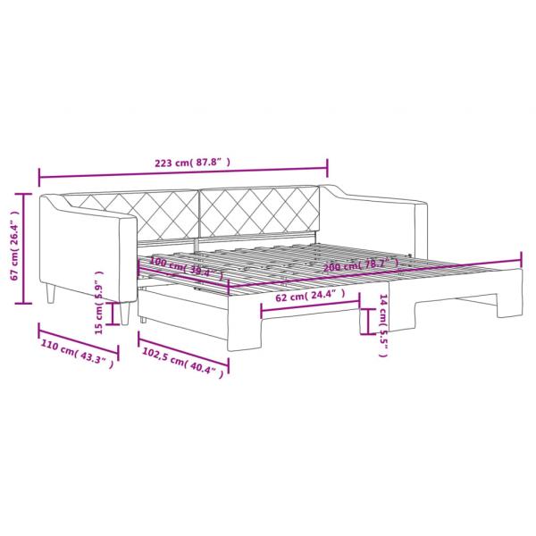 Tagesbett Ausziehbar Creme 100x200 cm Stoff