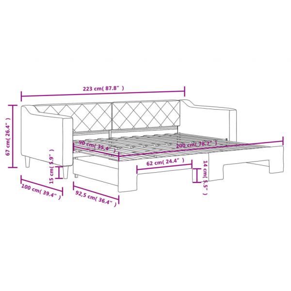 Tagesbett Ausziehbar Hellgrau 90x200 cm Stoff