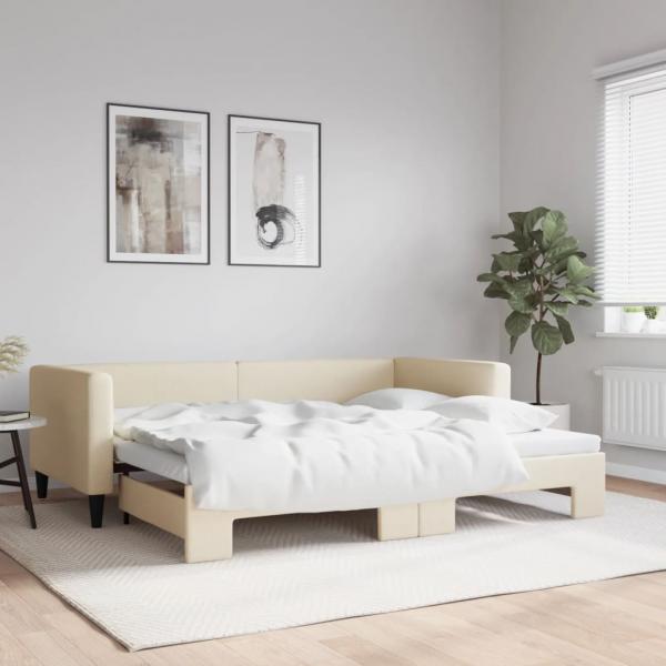 ARDEBO.de - Tagesbett Ausziehbar Creme 90x200 cm Stoff