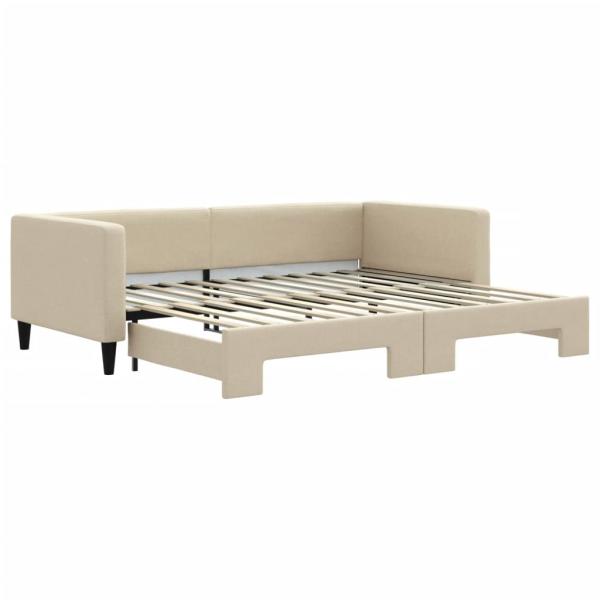 Tagesbett Ausziehbar Creme 90x200 cm Stoff