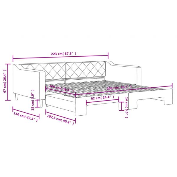 Tagesbett Ausziehbar Dunkelgrau 100x200 cm Stoff