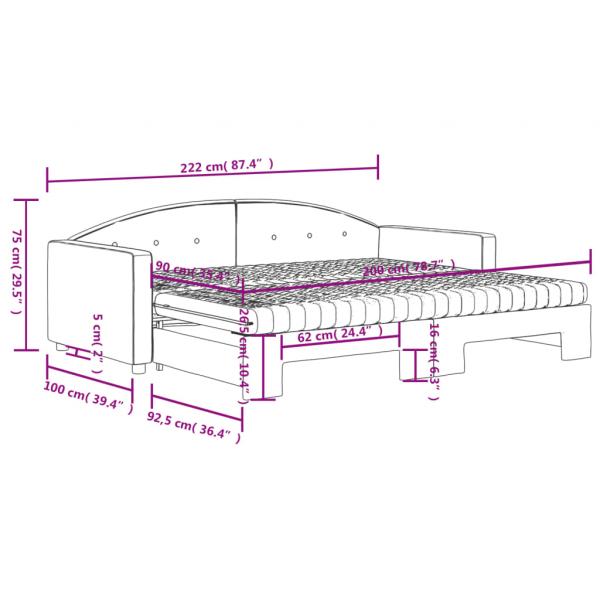 Tagesbett Ausziehbar mit Matratzen Hellgrau 90x200 cm Samt