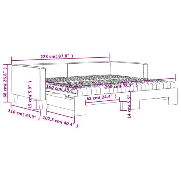 Tagesbett Ausziehbar mit Matratzen Schwarz 100x200 cm Stoff