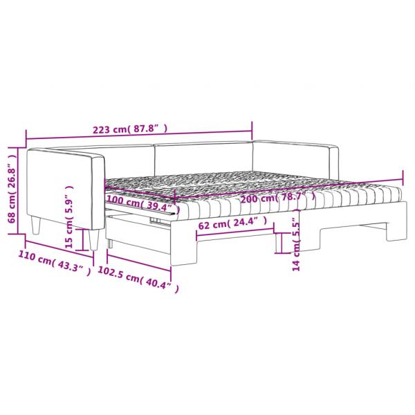 Tagesbett Ausziehbar mit Matratze Hellgrau 100x200 cm Stoff