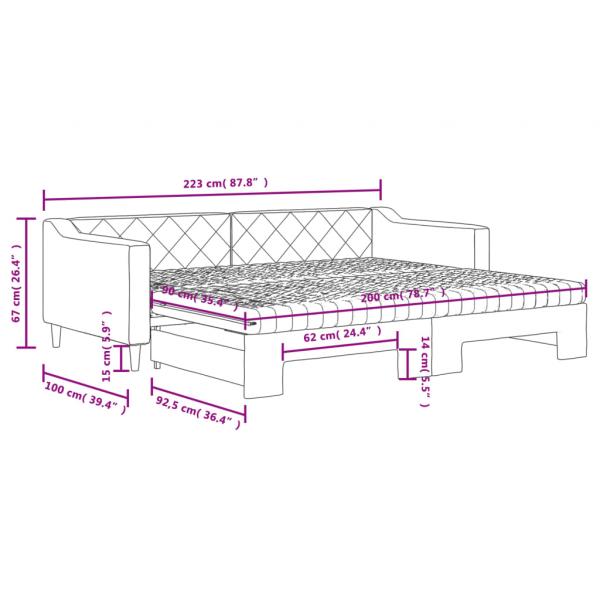 Tagesbett Ausziehbar mit Matratzen Schwarz 90x200 cm Stoff