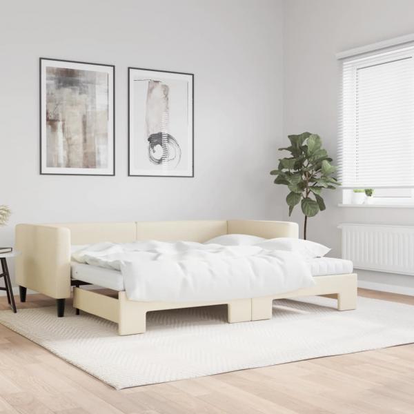 ARDEBO.de - Tagesbett Ausziehbar mit Matratzen Creme 90x200 cm Stoff