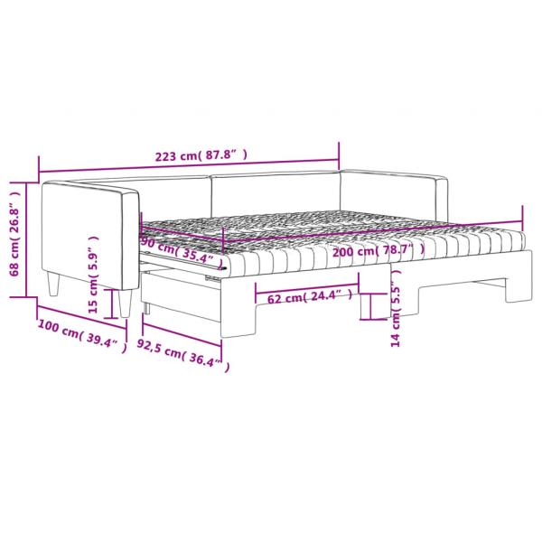 Tagesbett Ausziehbar mit Matratze Hellgrau 90x200 cm Stoff