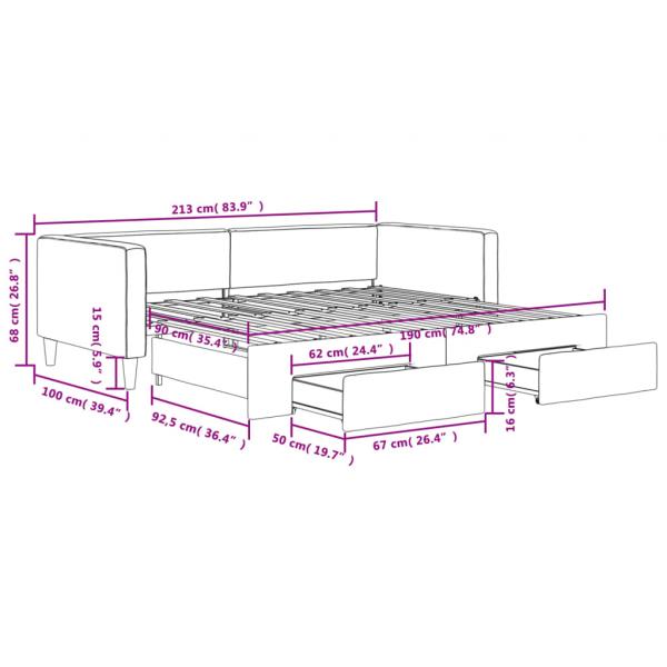 Tagesbett Ausziehbar mit Schubladen Dunkelgrau 90x190 cm Stoff