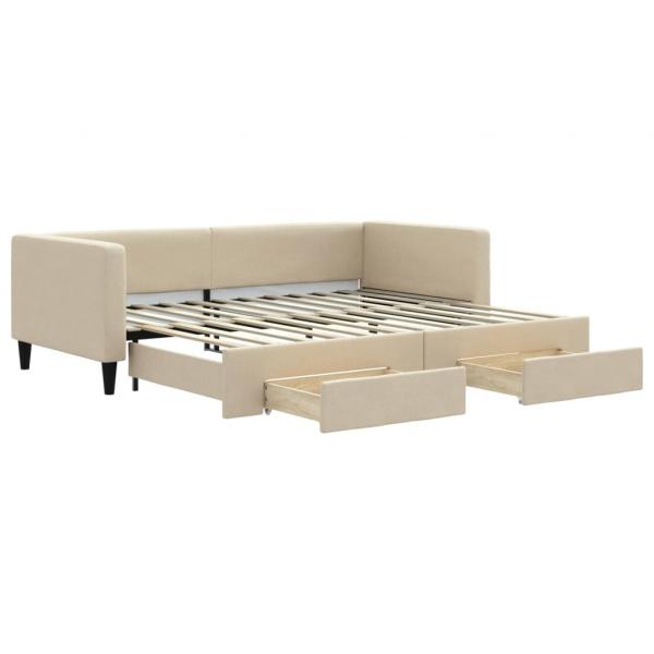 Tagesbett Ausziehbar mit Schubladen Creme 90x200 cm Stoff