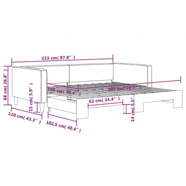 Tagesbett Ausziehbar Schwarz 100x200 cm Stoff