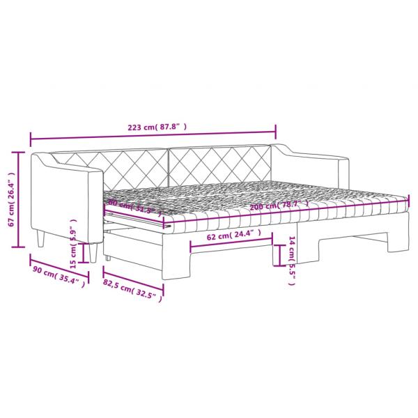 Tagesbett Ausziehbar mit Matratze Hellgrau 80x200 cm Stoff