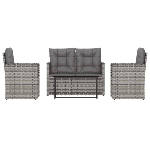 4-tlg. Garten-Lounge-Set mit Kissen Poly Rattan Grau