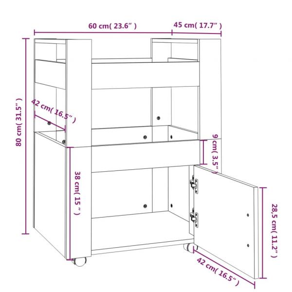 Küchenwagen Braun Eichen-Optik 60x45x80 cm Holzwerkstoff