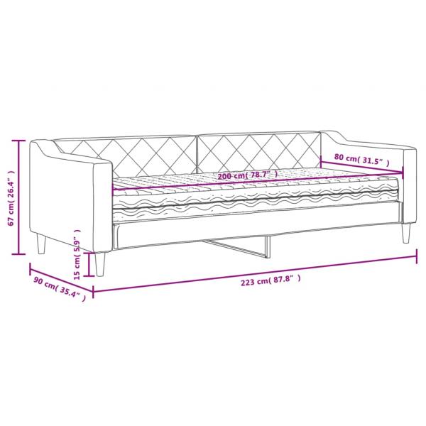 Tagesbett mit Matratze Hellgrau 80x200 cm Stoff